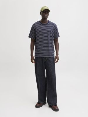 JJEDOVER STRIPED TEE SS CREW NECK S N 175876 Navy Bla